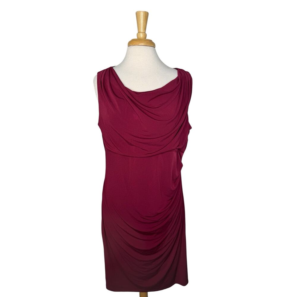 ANN TAYLOR Jersey Draped Sleeveless Dress in Garnet Red Size 16 Womens Career - Picture 1 of 10